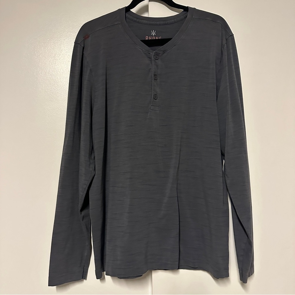 Rhone Henley Shirt  Pima Cotton Stone Gray Stretch Workout Mens Size XL